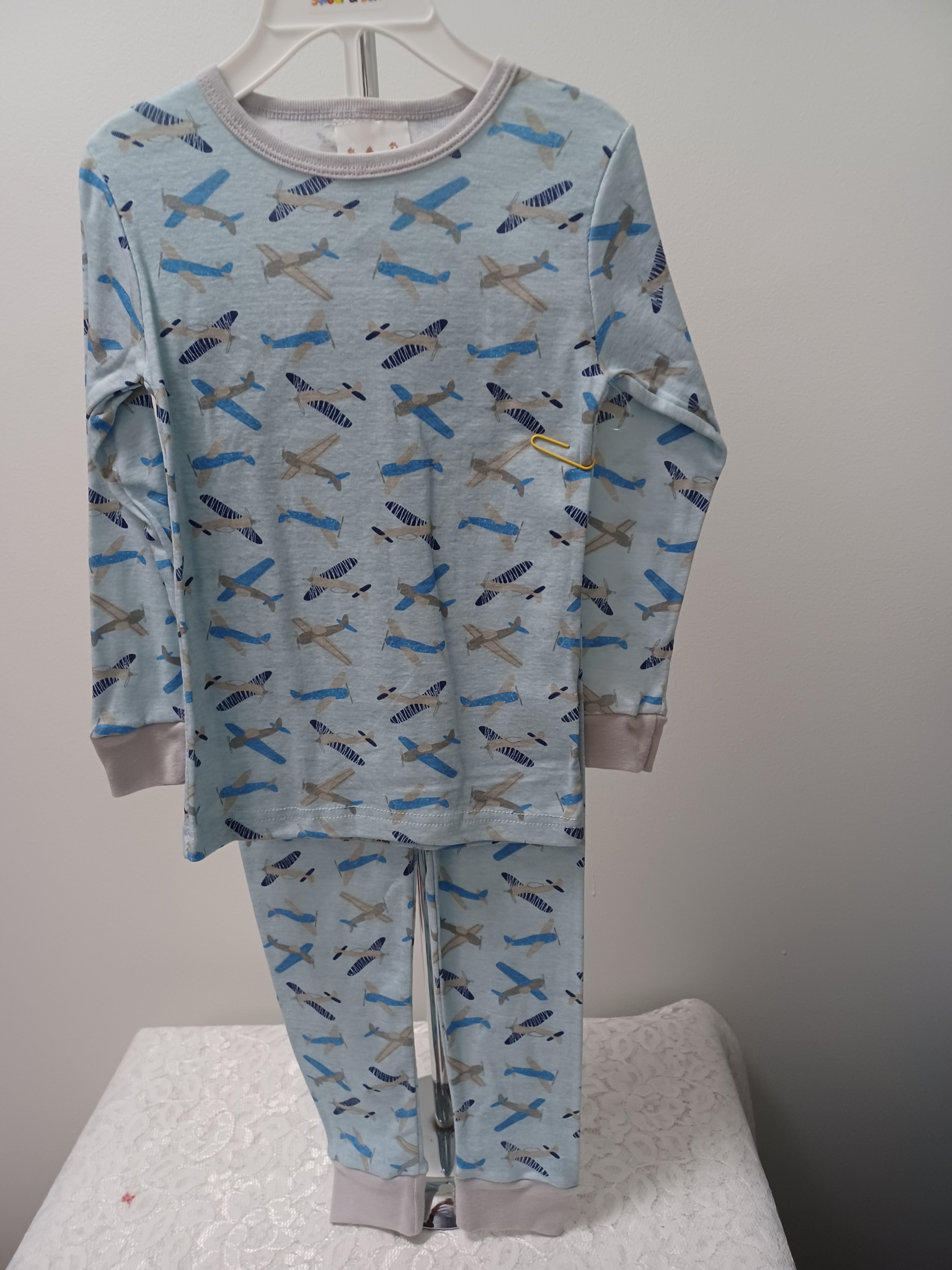 Boys Blue Airplane Print Pajamas